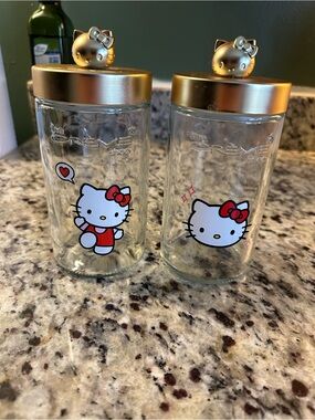 Hello Kitty Clear Glass Canisters with Gold Bow Lids
